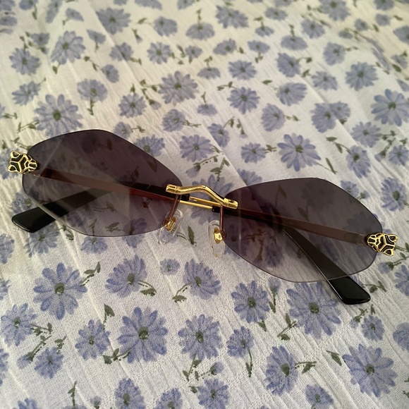 Cartier Gold Tone/Black Panther Rimless Sunglass - Picture 11 of 13